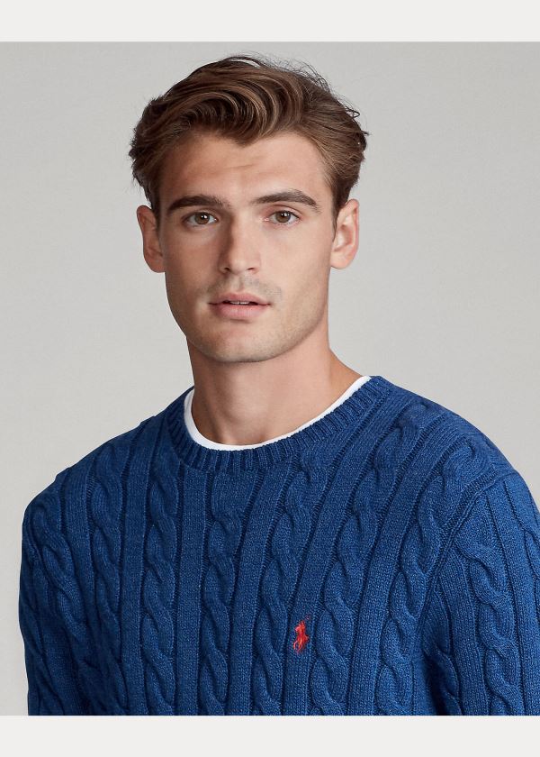 Swetry Ralph Lauren Cable-Knit Cotton Sweater Męskie Granatowe | RICN7763