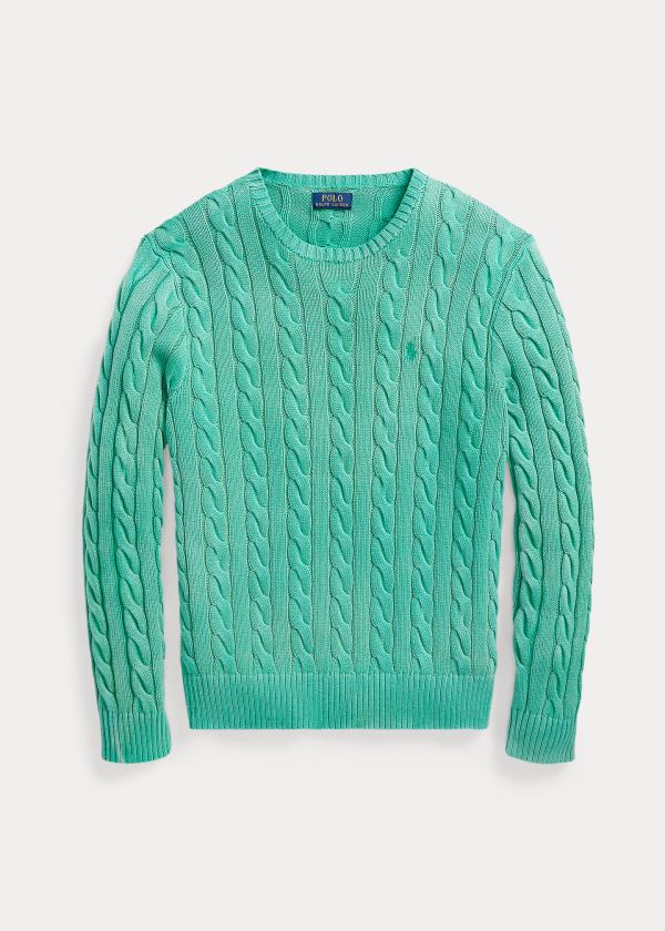 Swetry Ralph Lauren Cable-Knit Cotton Sweater Męskie Zielone | APUI8143