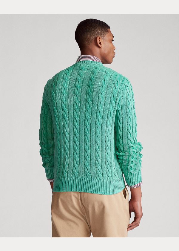 Swetry Ralph Lauren Cable-Knit Cotton Sweater Męskie Zielone | APUI8143