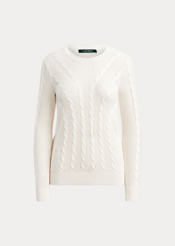 Swetry Ralph Lauren Cable-Knit Crewneck Sweater Damskie Kremowe | RGEY2109