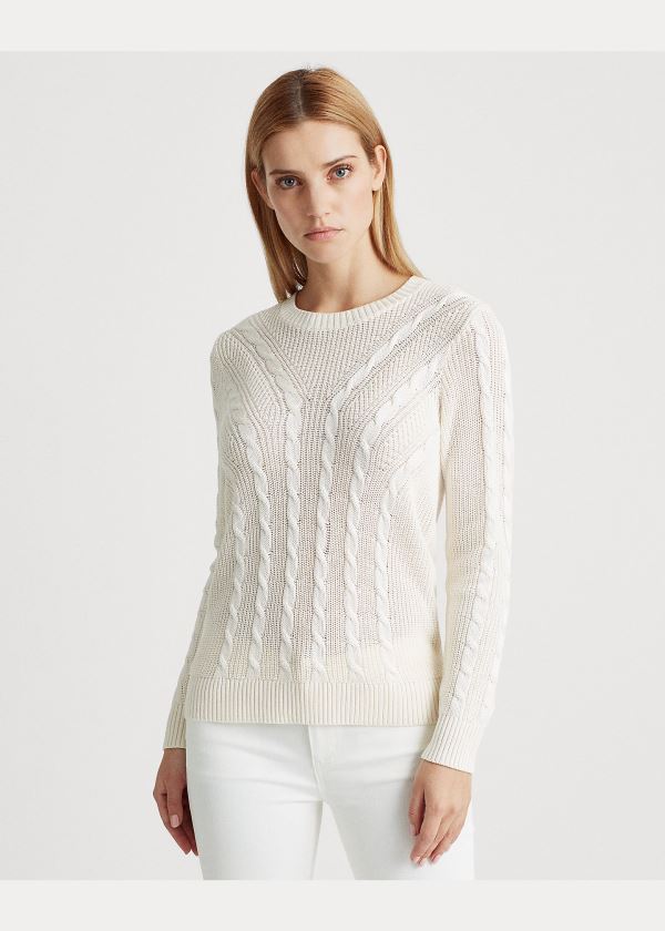 Swetry Ralph Lauren Cable-Knit Crewneck Sweater Damskie Kremowe | RGEY2109