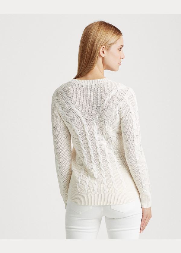 Swetry Ralph Lauren Cable-Knit Crewneck Sweater Damskie Kremowe | RGEY2109