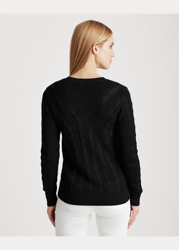 Swetry Ralph Lauren Cable-Knit Crewneck Sweater Damskie Czarne | CEDY3688