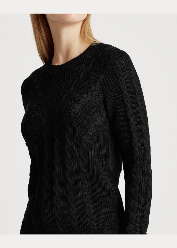 Swetry Ralph Lauren Cable-Knit Crewneck Sweater Damskie Czarne | CEDY3688