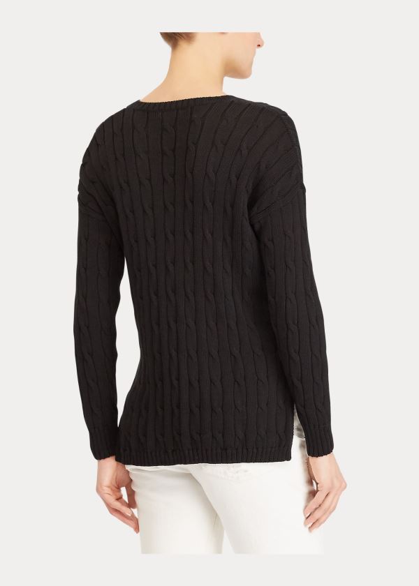 Swetry Ralph Lauren Cable-Knit Side-Slit Sweater Damskie Czarne | XFST9498