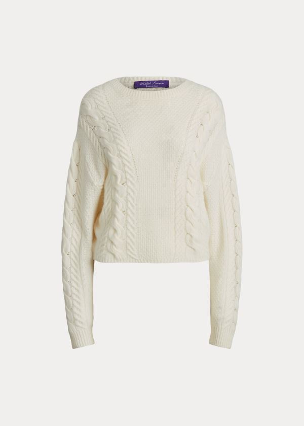 Swetry Ralph Lauren Cable Cashmere Dolman Sweater Damskie Głęboka Kremowe | SQAY4354