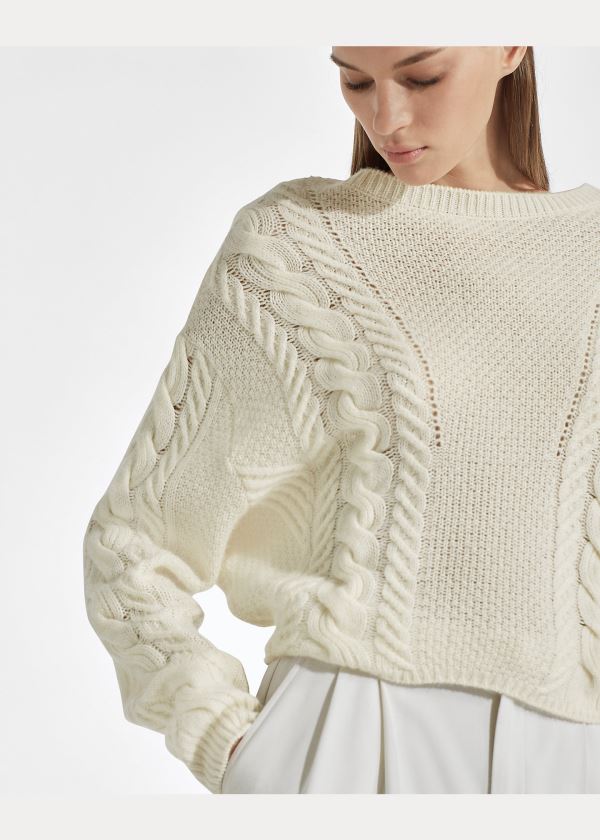 Swetry Ralph Lauren Cable Cashmere Dolman Sweater Damskie Głęboka Kremowe | SQAY4354