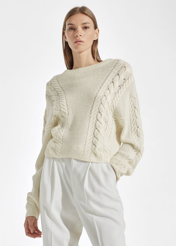 Swetry Ralph Lauren Cable Cashmere Dolman Sweater Damskie Głęboka Kremowe | SQAY4354