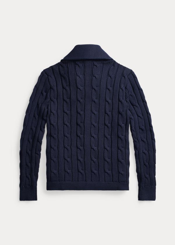 Swetry Ralph Lauren Cable Cotton-Blend Cardigan Męskie Granatowe | CBTJ4105