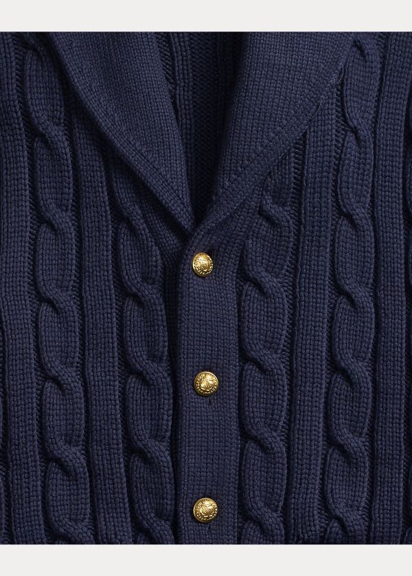 Swetry Ralph Lauren Cable Cotton-Blend Cardigan Męskie Granatowe | CBTJ4105