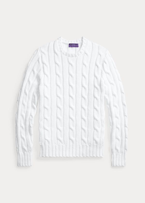 Swetry Ralph Lauren Cable Cotton-Blend Sweater Męskie Białe | SVAQ2078