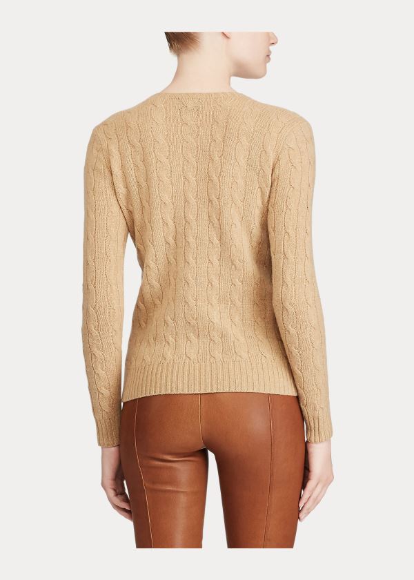 Swetry Ralph Lauren Cable Wool Crewneck Sweater Damskie Brązowe | EOMW1004