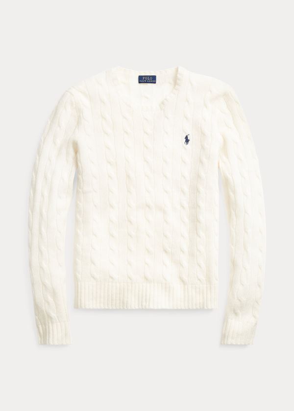 Swetry Ralph Lauren Cable Wool Crewneck Sweater Damskie Kremowe | PFEW7457