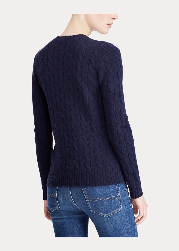 Swetry Ralph Lauren Cable Wool Crewneck Sweater Damskie Granatowe | KZTW2357