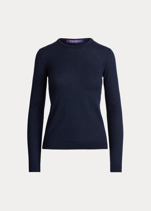 Swetry Ralph Lauren Cashmere Crewneck Sweater Damskie Granatowe | CNPO9165