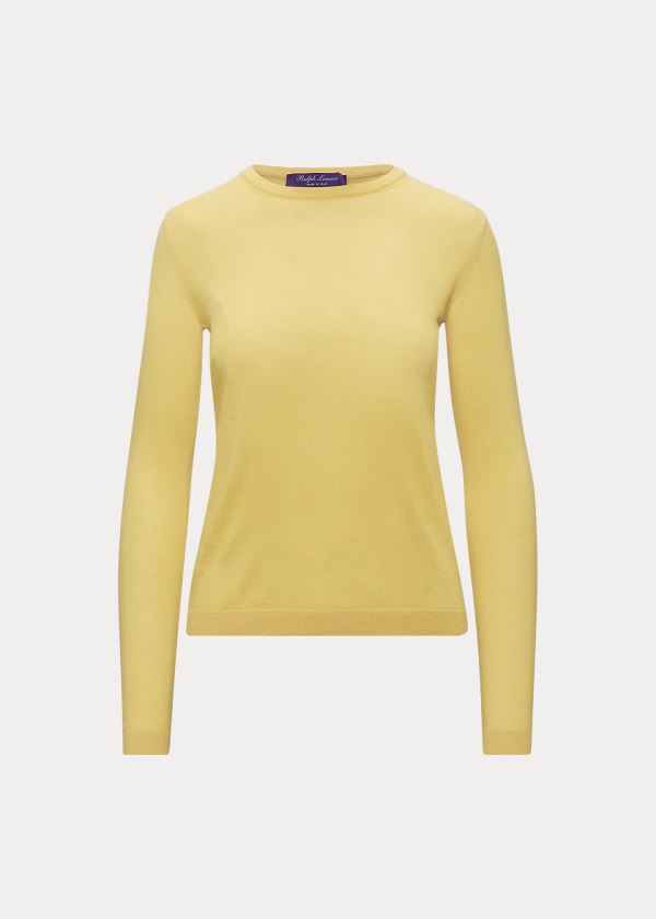 Swetry Ralph Lauren Cashmere Crewneck Sweater Damskie Żółte | IUKU3527