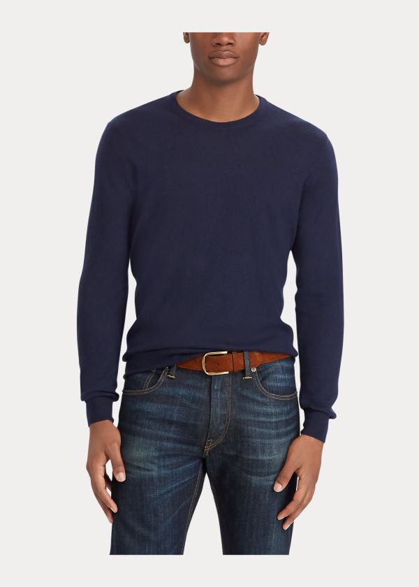 Swetry Ralph Lauren Cashmere Crewneck Sweater Męskie Granatowe | EFGN7773