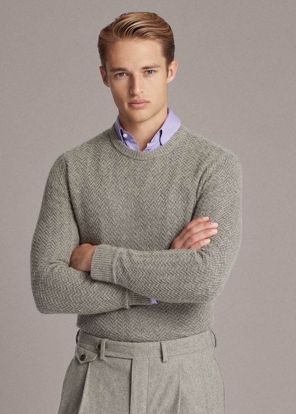 Swetry Ralph Lauren Cashmere Crewneck Sweater Męskie Głęboka Szare | WSCS1173