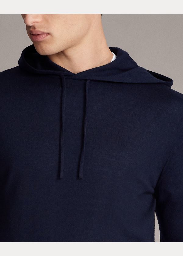 Swetry Ralph Lauren Cashmere Hooded Sweater Męskie Granatowe | WSAT8286