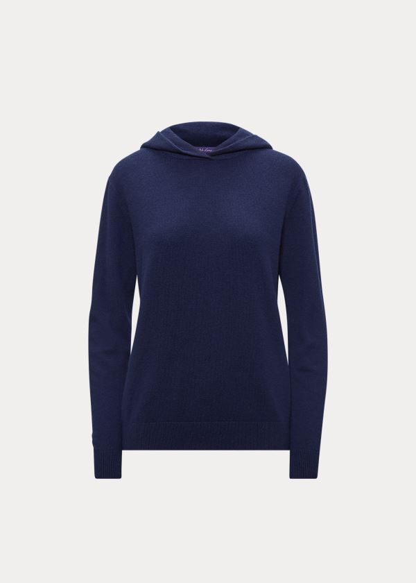 Swetry Ralph Lauren Cashmere Hoodie Damskie Granatowe | YJGN3689