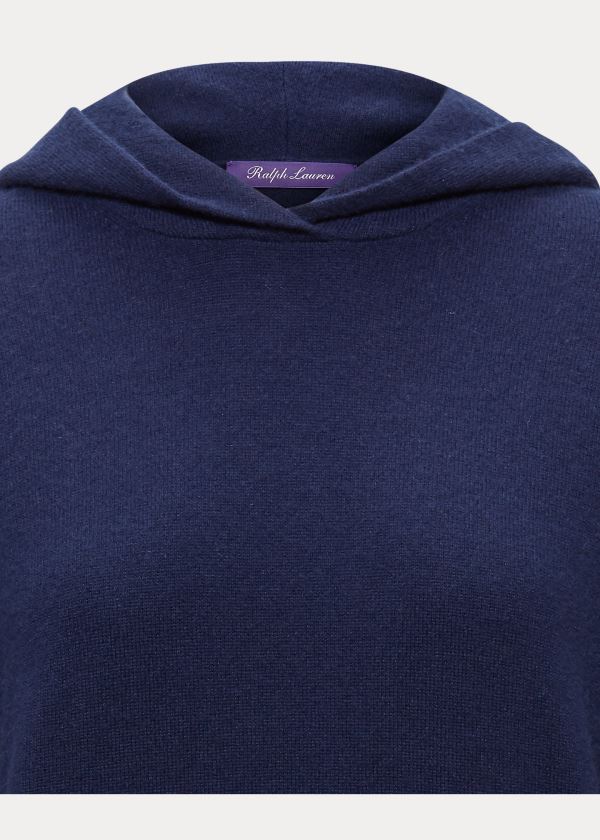 Swetry Ralph Lauren Cashmere Hoodie Damskie Granatowe | YJGN3689