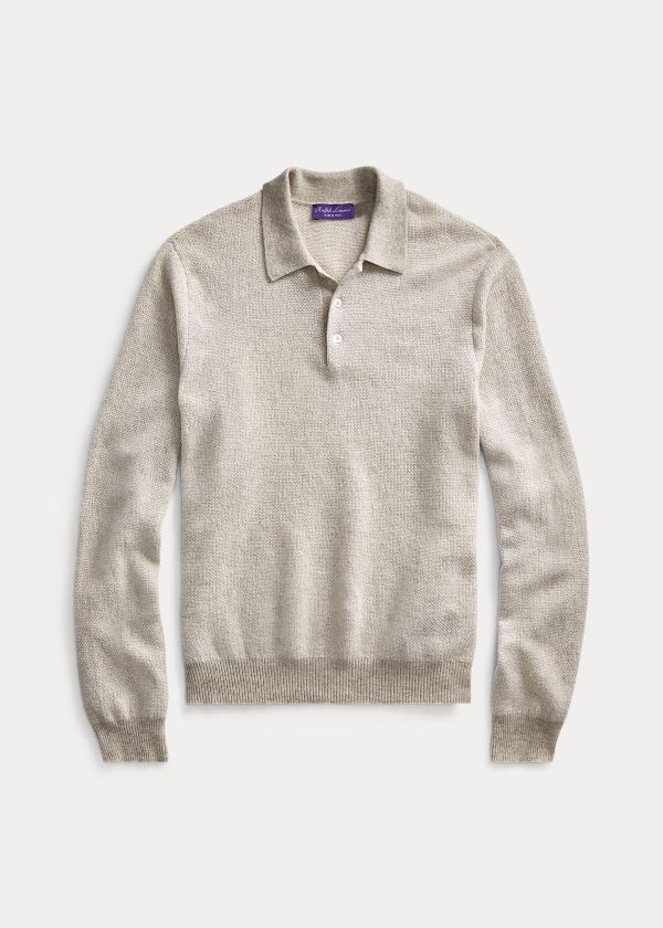 Swetry Ralph Lauren Cashmere Polo-Collar Sweater Męskie Beżowe | XAXB8738