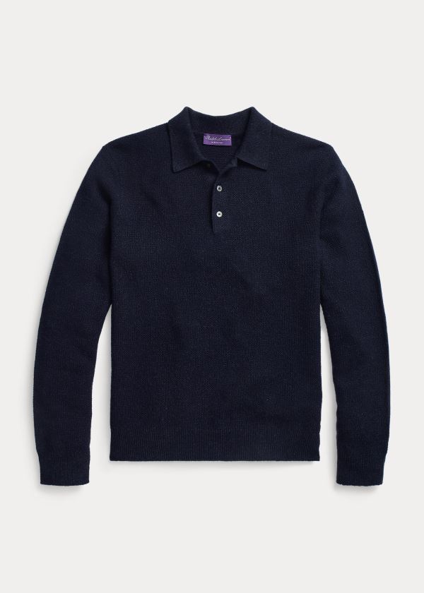 Swetry Ralph Lauren Cashmere Polo-Collar Sweater Męskie Granatowe | TWYK9001