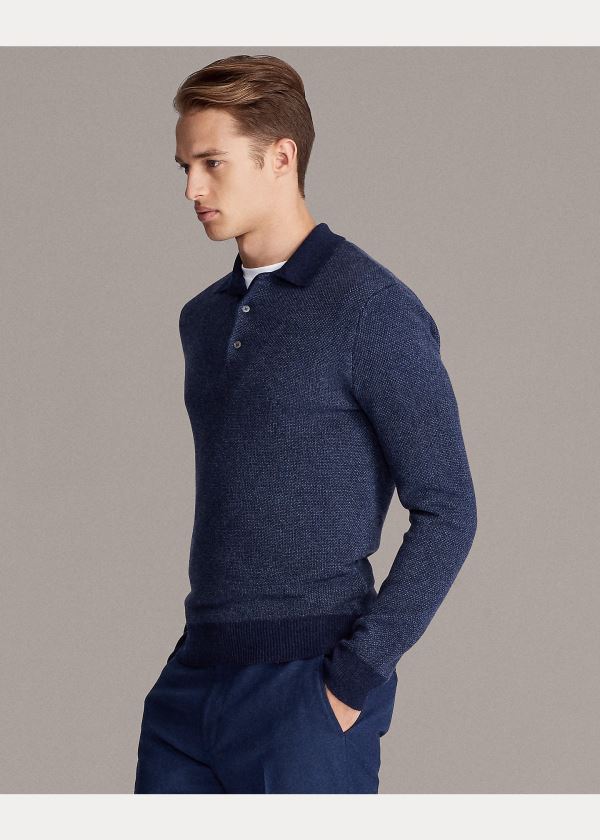 Swetry Ralph Lauren Cashmere Polo-Collar Sweater Męskie Granatowe | DUSP7734