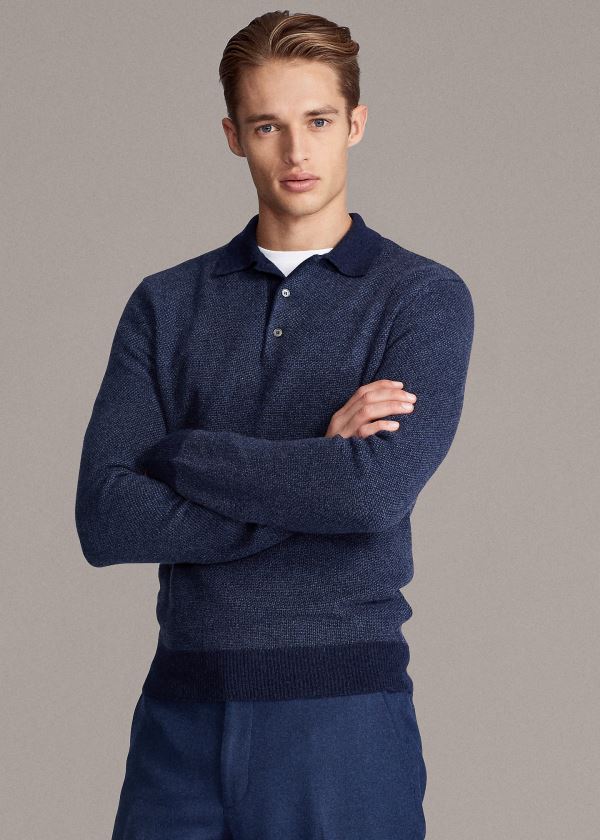 Swetry Ralph Lauren Cashmere Polo-Collar Sweater Męskie Granatowe | DUSP7734