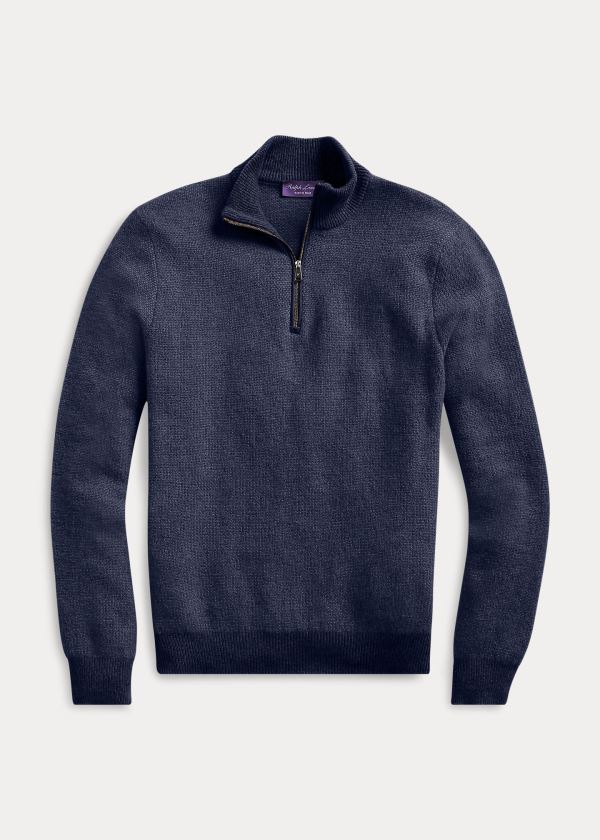 Swetry Ralph Lauren Cashmere Quarter-Zip Sweater Męskie Granatowe | FLUX8844