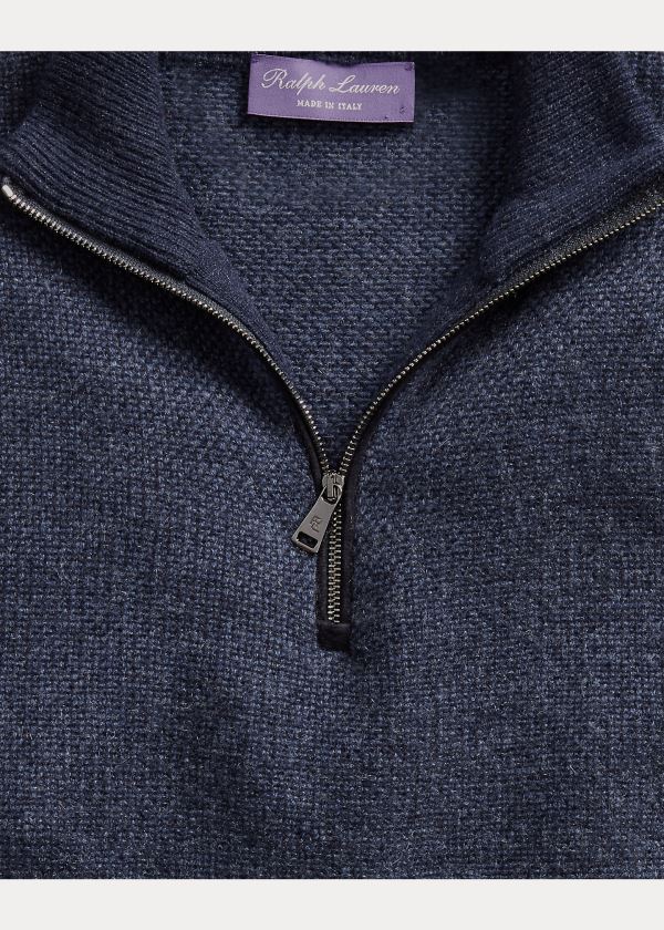 Swetry Ralph Lauren Cashmere Quarter-Zip Sweater Męskie Granatowe | FLUX8844