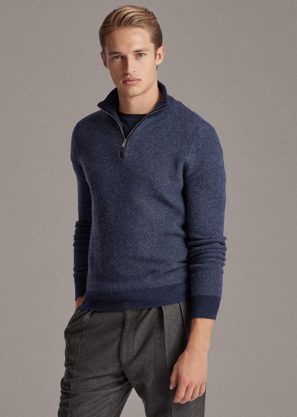 Swetry Ralph Lauren Cashmere Quarter-Zip Sweater Męskie Granatowe | FLUX8844