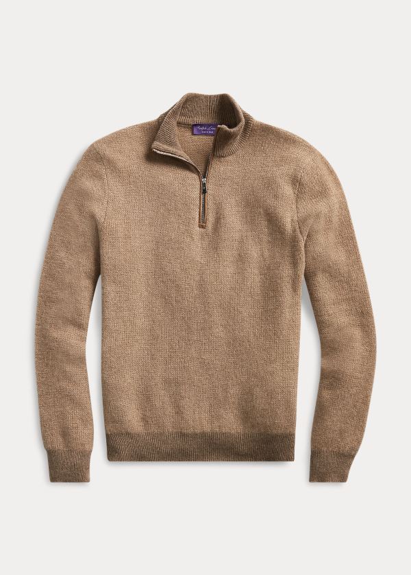 Swetry Ralph Lauren Cashmere Quarter-Zip Sweater Męskie Brązowe | BDYL2626