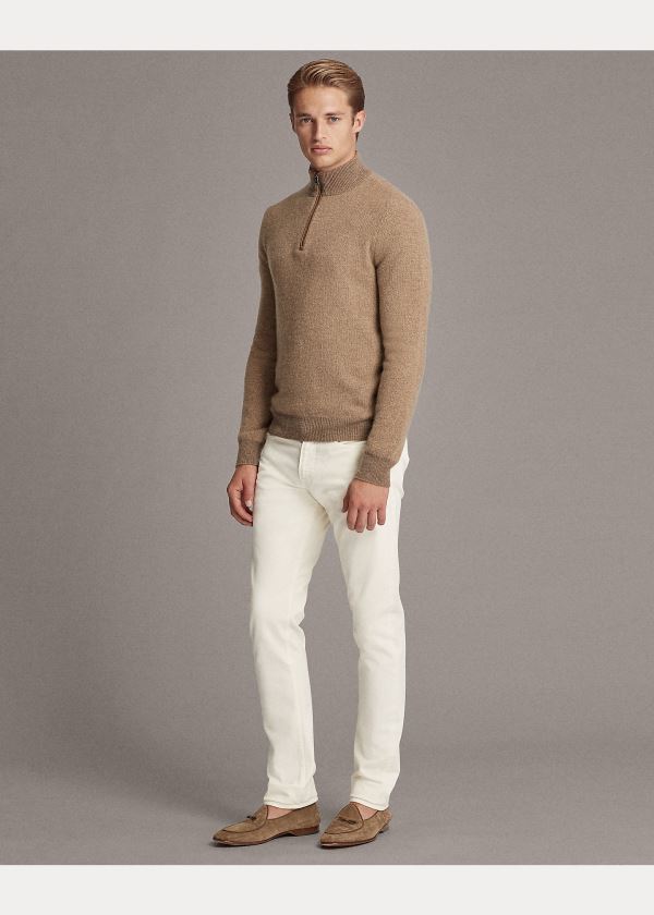 Swetry Ralph Lauren Cashmere Quarter-Zip Sweater Męskie Brązowe | BDYL2626