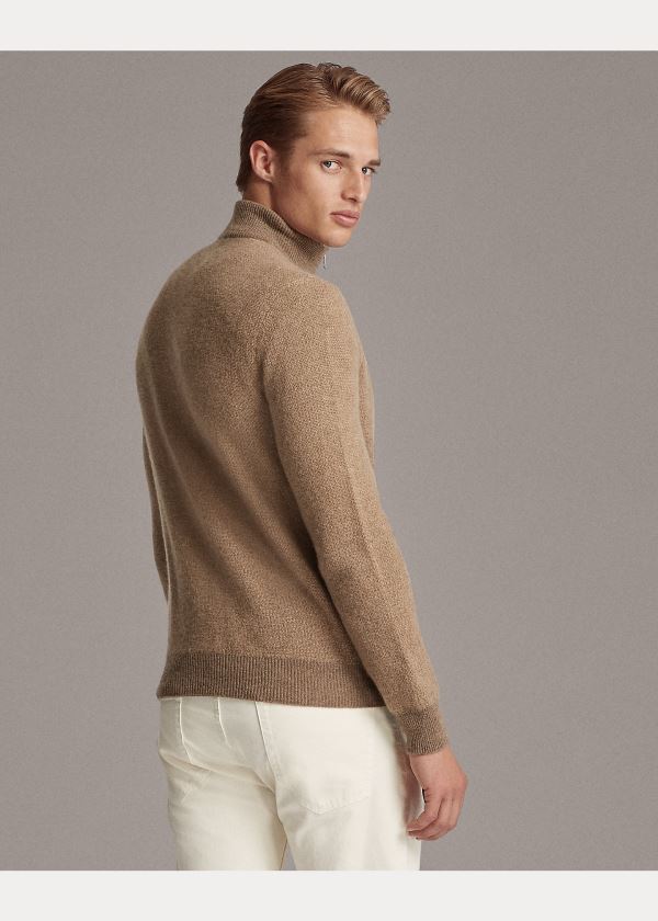 Swetry Ralph Lauren Cashmere Quarter-Zip Sweater Męskie Brązowe | BDYL2626