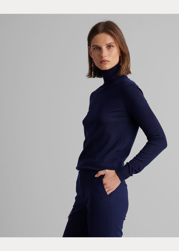 Swetry Ralph Lauren Cashmere Turtleneck Sweater Damskie Granatowe | IAWP1292