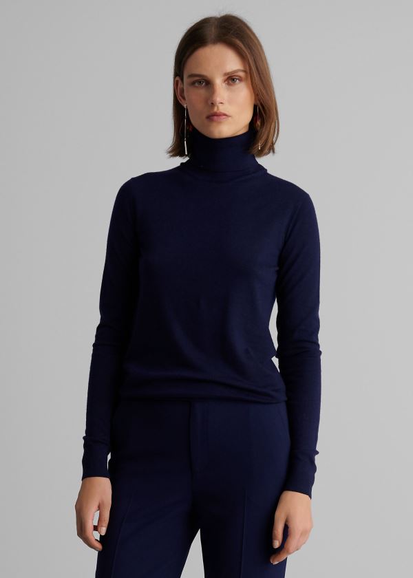 Swetry Ralph Lauren Cashmere Turtleneck Sweater Damskie Granatowe | IAWP1292