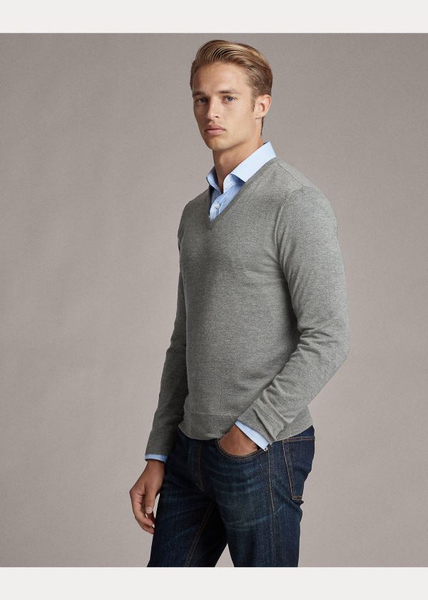 Swetry Ralph Lauren Cashmere V-Neck Sweater Męskie Głęboka Szare | BTYD3751