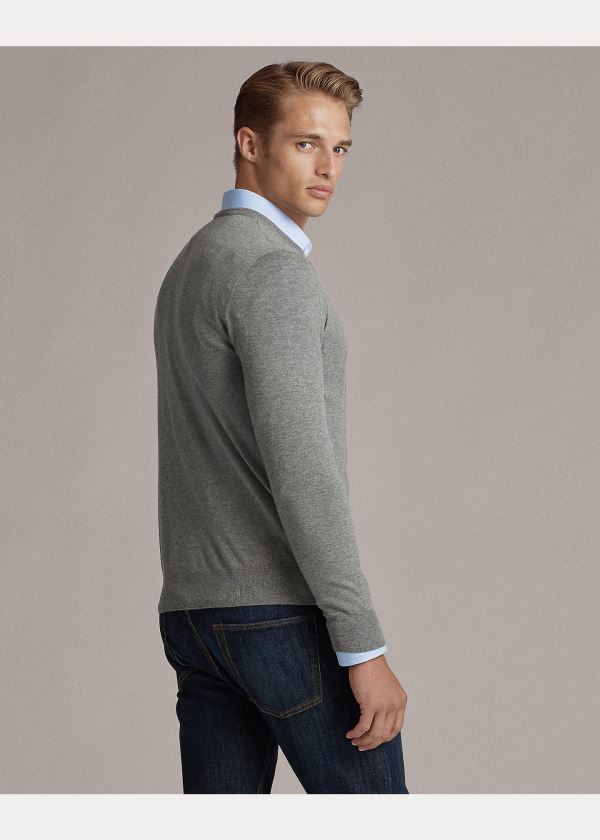 Swetry Ralph Lauren Cashmere V-Neck Sweater Męskie Głęboka Szare | BTYD3751