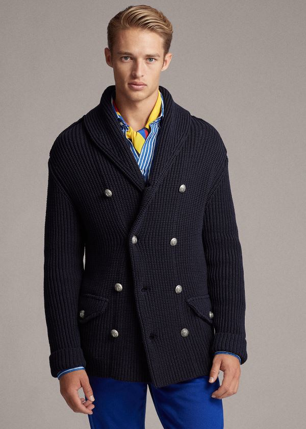 Swetry Ralph Lauren Cotton-Blend Shawl Cardigan Męskie Granatowe | APEI5744