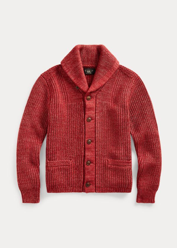 Swetry Ralph Lauren Cotton-Blend Shawl Cardigan Męskie Czerwone | TLUE5985