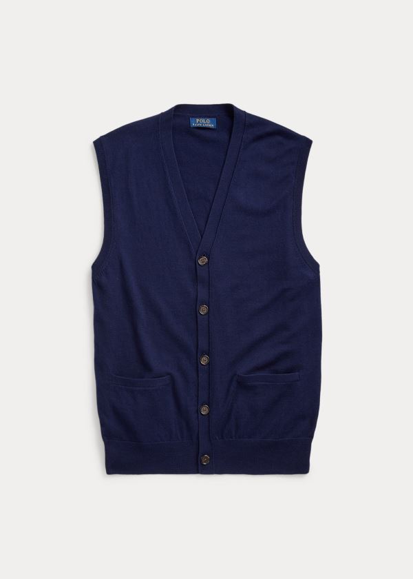 Swetry Ralph Lauren Cotton-Cashmere Sweater Vest Męskie Głęboka Granatowe | TIVC8480