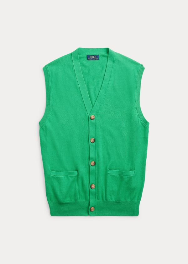 Swetry Ralph Lauren Cotton-Cashmere Sweater Vest Męskie Zielone | OCSL9669