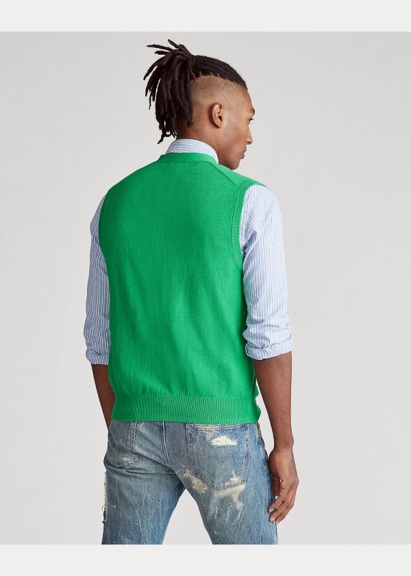 Swetry Ralph Lauren Cotton-Cashmere Sweater Vest Męskie Zielone | OCSL9669