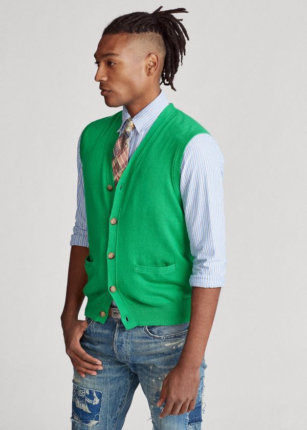 Swetry Ralph Lauren Cotton-Cashmere Sweater Vest Męskie Zielone | OCSL9669