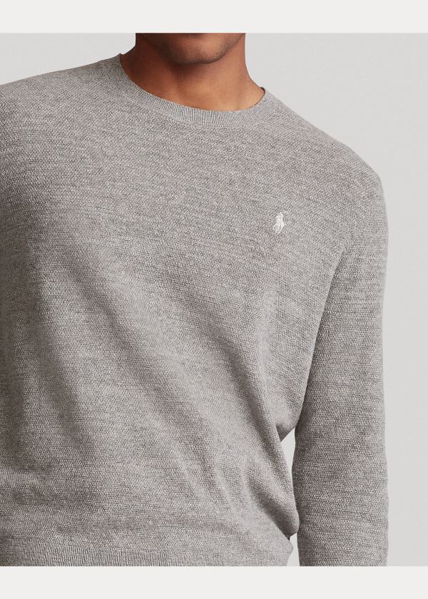 Swetry Ralph Lauren Cotton-Linen Crewneck Sweater Męskie Szare | JZSC4681