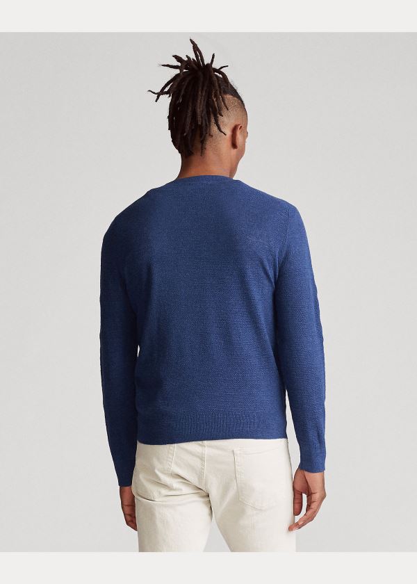 Swetry Ralph Lauren Cotton-Linen Crewneck Sweater Męskie Indygo | RGEH8501