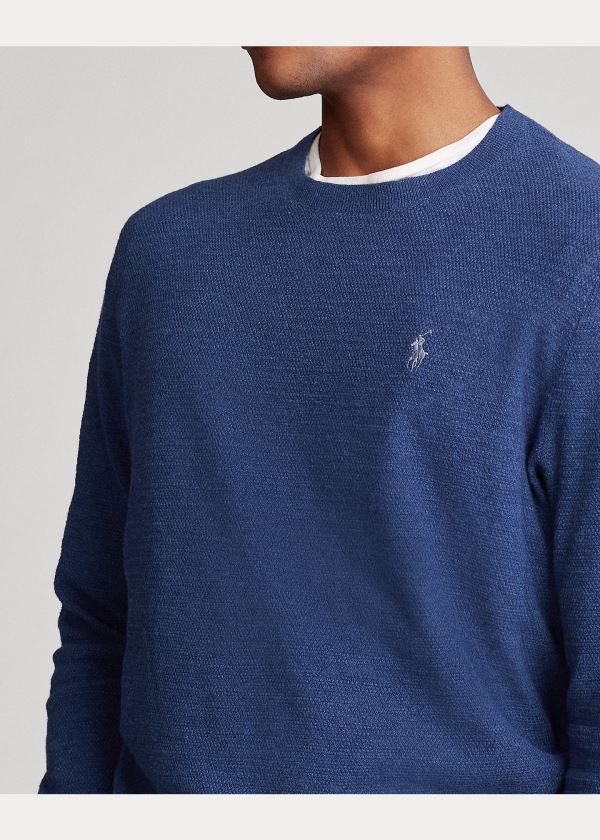 Swetry Ralph Lauren Cotton-Linen Crewneck Sweater Męskie Indygo | RGEH8501