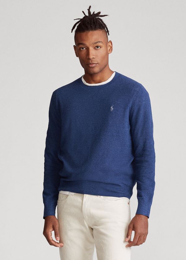 Swetry Ralph Lauren Cotton-Linen Crewneck Sweater Męskie Indygo | RGEH8501