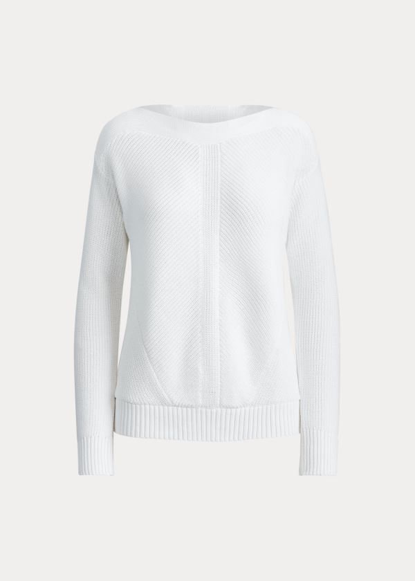 Swetry Ralph Lauren Cotton Boatneck Sweater Damskie Białe | JNHU6752